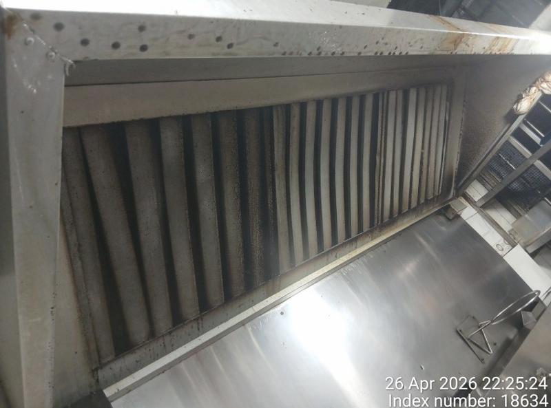 Kitchen hood and filters before commercial kitchen exhaust cleaning in Bukit Batok